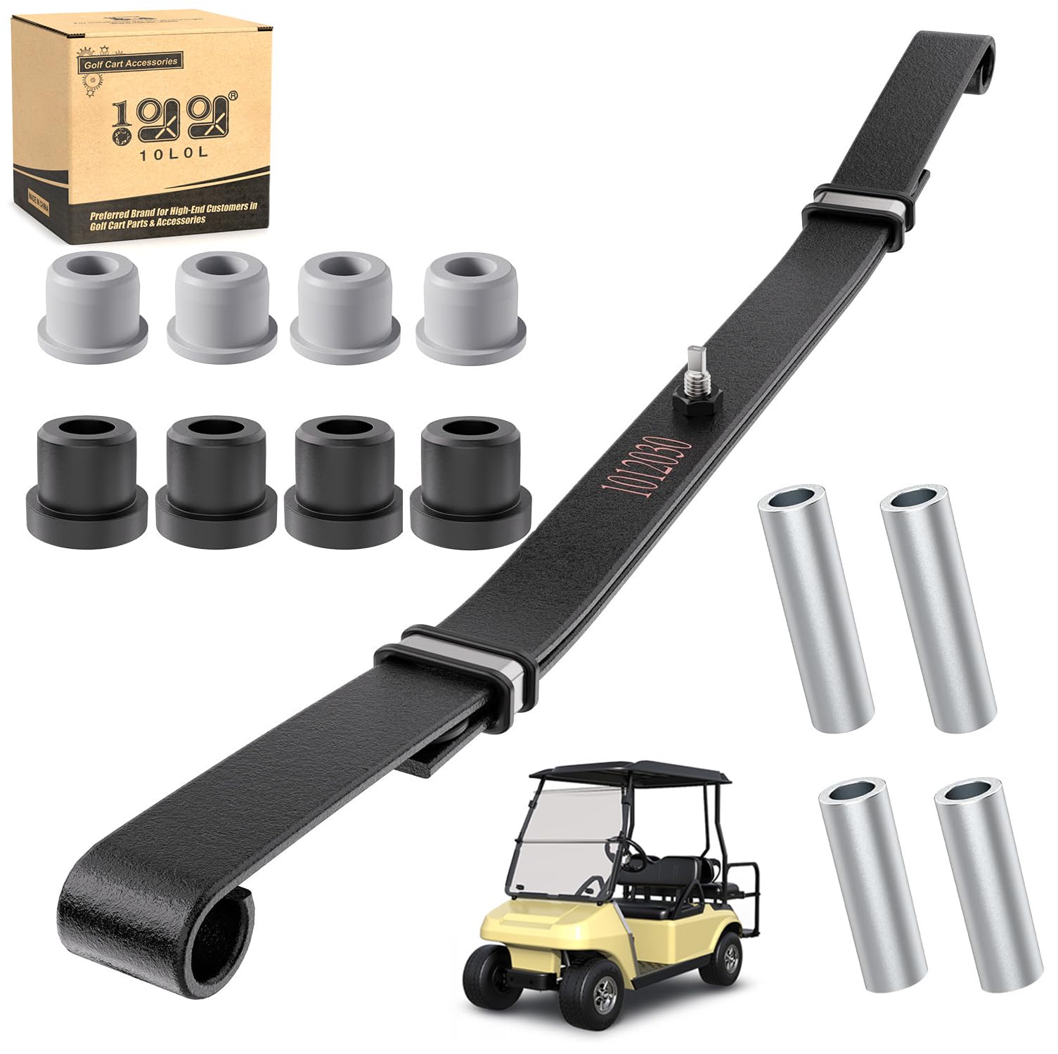 Photo 1 of 10L0L Golf Cart Front 2-Leaf Spring Kit for Club Car DS & Precedent, Standard/Heavy Duty Leaf Spring with Bushings & Sleeves, Replace OEM 1012030, 103628801