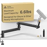 AA AUDIO ACCESSORY Mic Arm Desk Mount (Design for Heavy Mic) 6.6lbs Load Capacity, Stable Gear Lock Never Sags, Metal Low Profile Microphone Boom Stand for Shure SM7B SM7dB MV7, Blue Yeti, Rode PodMic