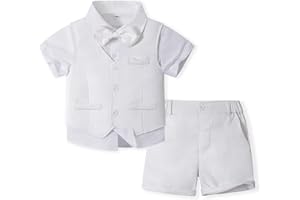 Volunboy Baby Boys Summer Suits Short Sleeve Wedding Ring Bearer Outfits 4Pcs Graduation Dress Vest Shirt Bowtie Shorts Set