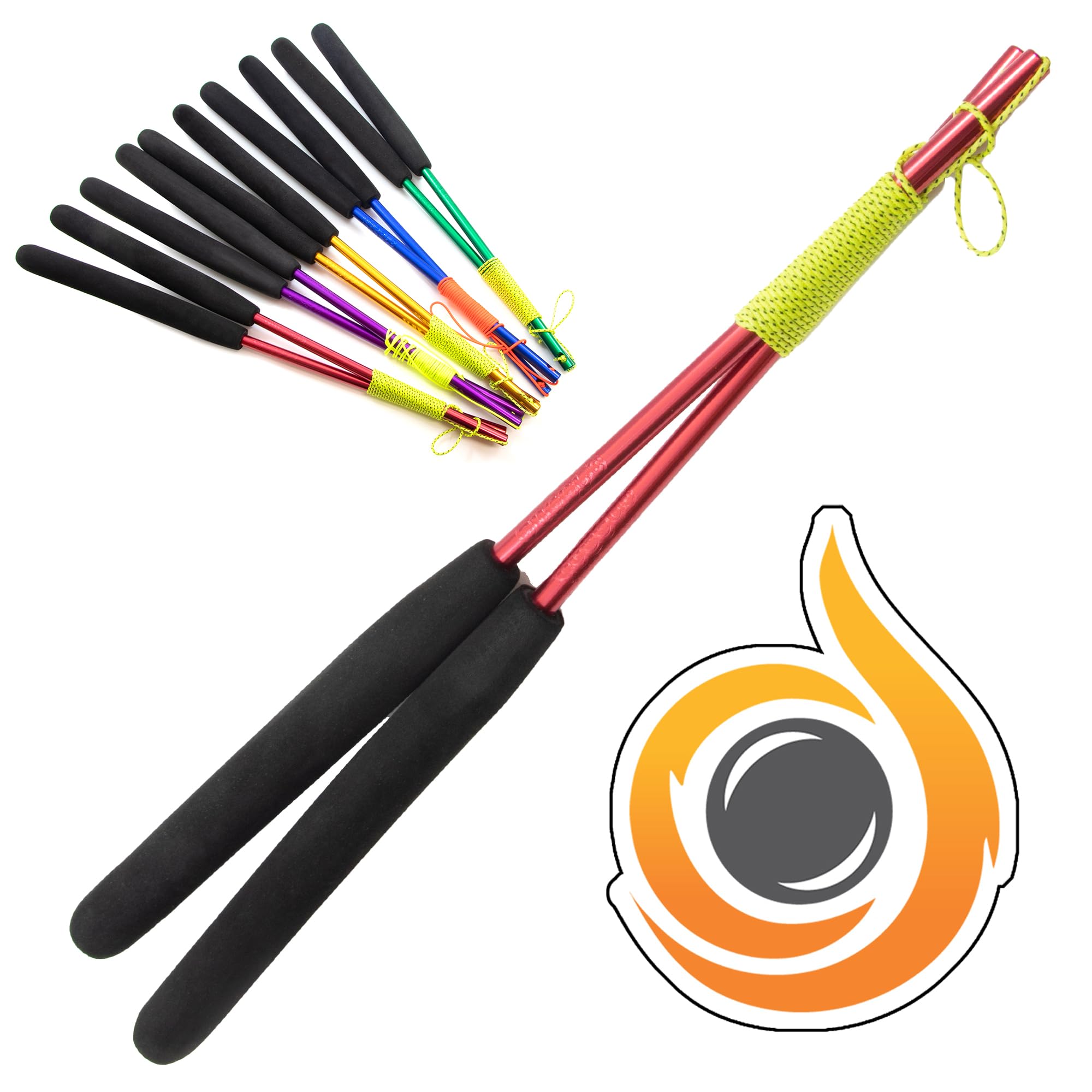 JD Pro Aluminium 'Metal' Diabolo Handsticks, Fitted With Super Smooth String - Pro Diablo Sticks With Cascade Sticker (Red)