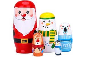 Bgraamiens Nesting Dolls Russian Matryoshka Wood Stacking Dolls for Kids Handmade Toys(New Santa)