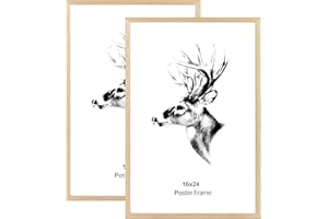 Yaetm 16x24 Frame Set of 2, Solid Oak Wood Poster Frame 16 x 24 inches, Wall Gallery 16x24 Picture Frame for Horizontal and Vertical Wall Mounted (2 pack, Oak)