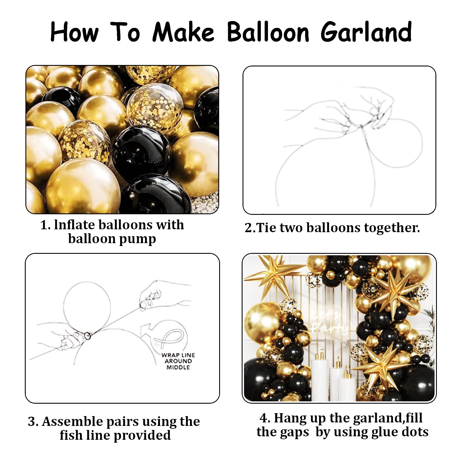 Black and Gold Balloon Arch Kit, Black and Gold Party Decorations for Birthday Bachelorette Retirement Office Christmas 2026 New Years Eve Graduation Anniversary Party Decorations