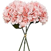 Mandy's 3 Stems Light Pink Artificial Hydrangea Flowers – 13.7” Realistic Silk Bouquet for Centerpieces, Easter Decorations Wedding & Home Decor