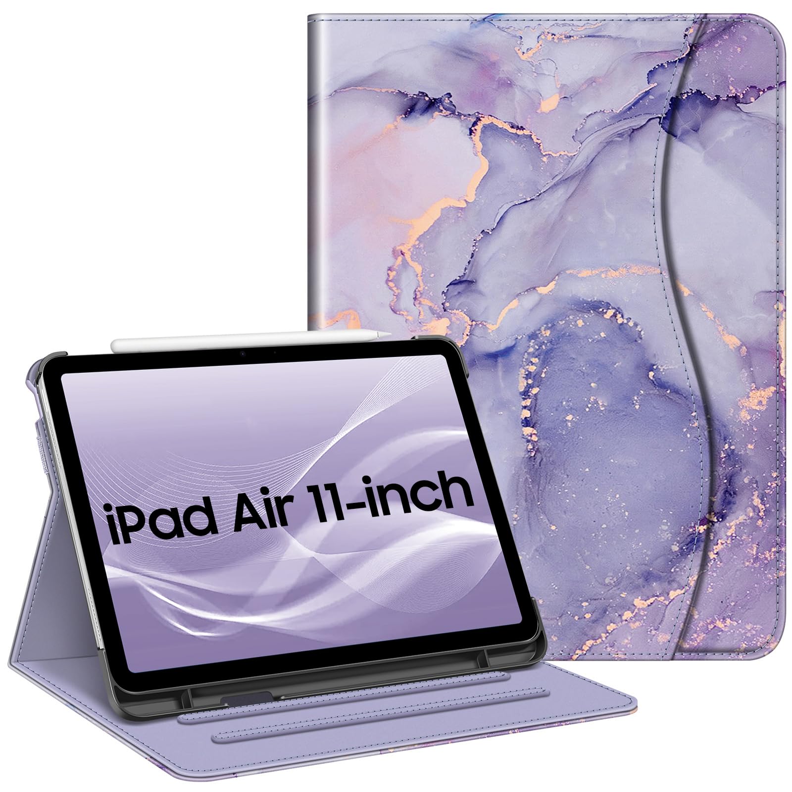 FINTIE Case for iPad Air 11 Inch M4 (2026)/M3 (2025)/M2 (2024), iPad Air 5th Generation (2022) 10.9 Inch - [Multi-Angle ] Folio Stand Protective Cover with Pencil Holder & Pocket, Lilac Marble