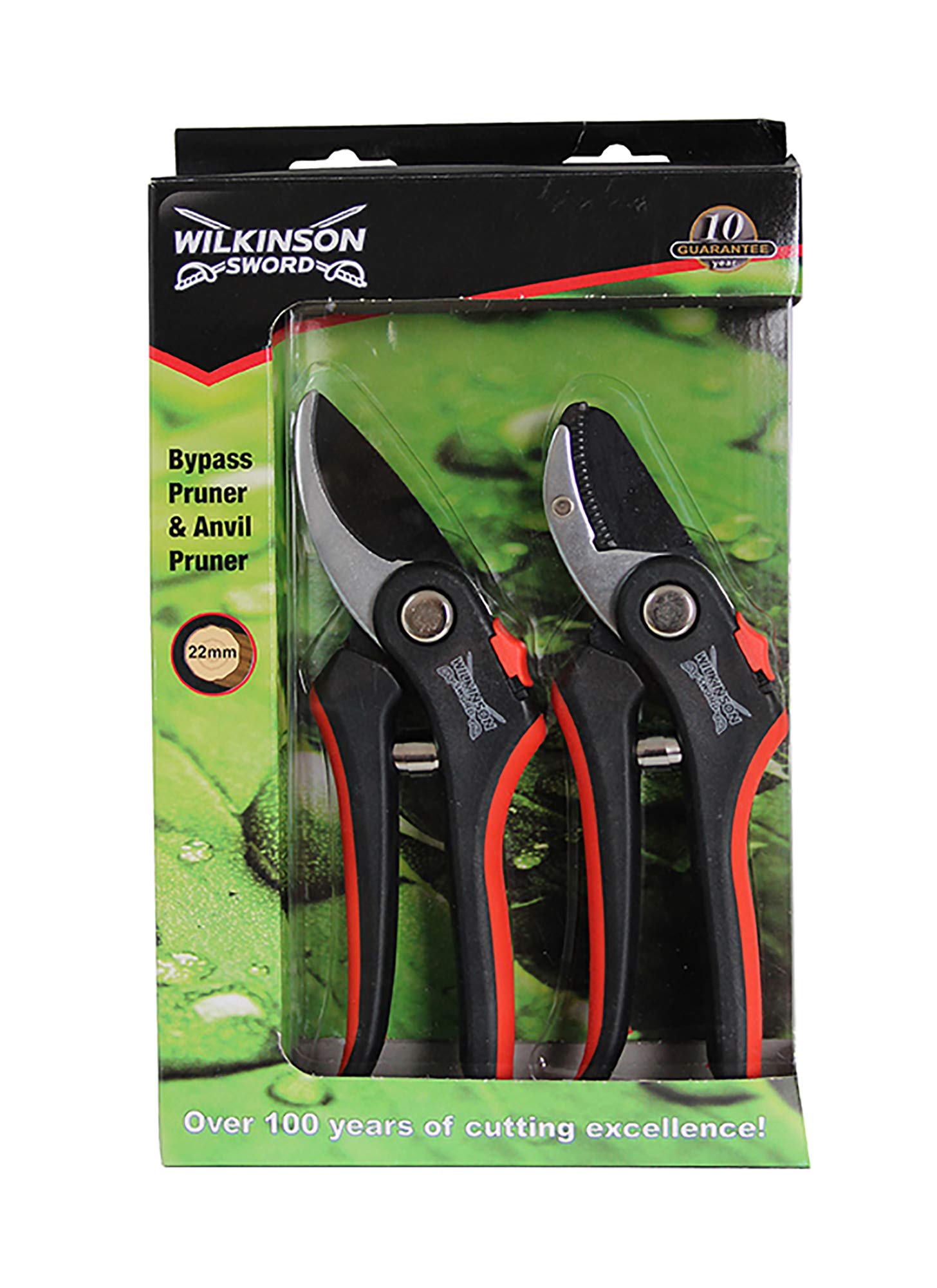 Wilkinson Sword 1111174W Bypass Pruner & Anvil Pruner Secateurs Twin Pack