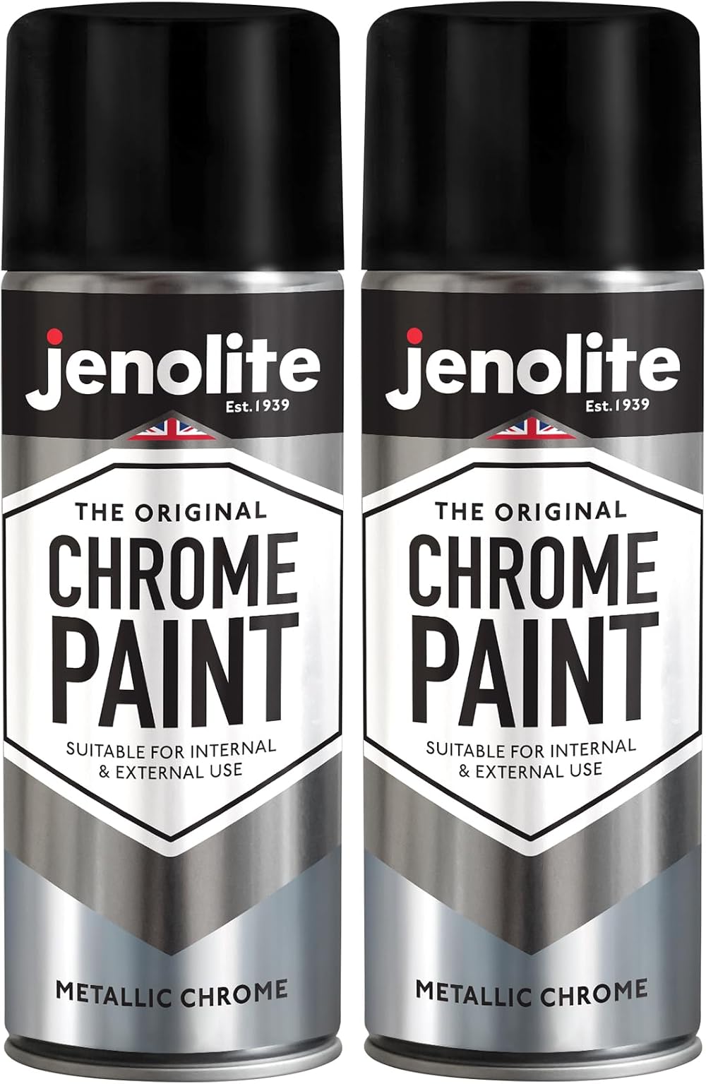 JENOLITE Chrome Spray Paint 2 x 400ml Smooth Metallic Silver Chrome Finish
