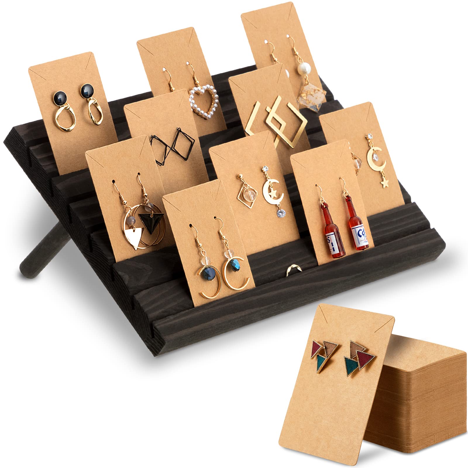 Photo 1 of Blulu 31 Pack Wooden Earring Display Stand 7 Slots jewelry Display Holder with Earring Card for Selling Vendors Retail Show(Black Gray)