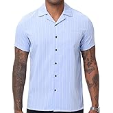 TUNEVUSE Men Hawaiian Shirt Vintage Striped Shirt Short Sleeve Summer Beach Causal Cuban Collar Shirt with Pocket