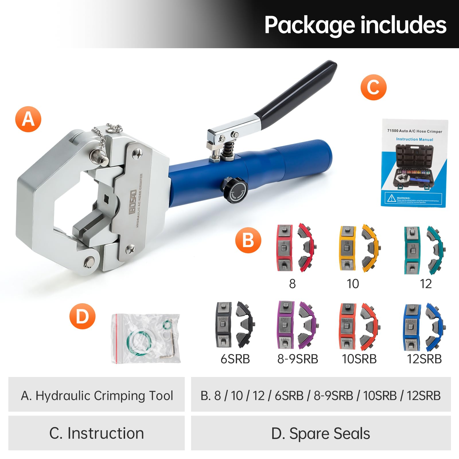 IBOSAD Hydraulic AC Hose Crimper HydraKrimp 71500 Manual A/C Hose