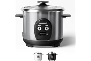 MOOSUM 3-Cup Uncooked Rice Cooker Small & Food Steamer - Stainless Steel Non-Toxic Inner Pot, One-Touch Multifunction for Ric
