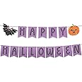 HOUSE OF PARTY Happy Halloween Banner - Happy Halloween Sign - Happy Birthday Halloween Banner - Indoor Halloween Party Decoration with Bat and Pumpkin - Perfect for Mantle, Halloween Party Decor!