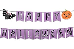 HOUSE OF PARTY Happy Halloween Banner - Happy Halloween Sign - Happy Birthday Halloween Banner - Indoor Halloween Party Decoration with Bat and Pumpkin - Perfect for Mantle, Halloween Party Decor!