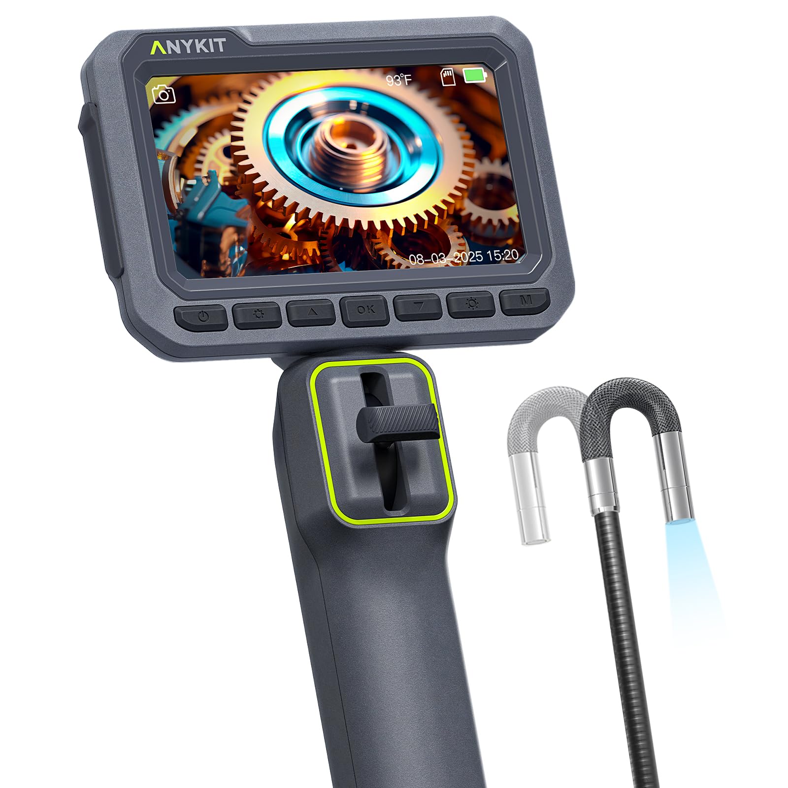 Photo 1 of Anykit Articulating Borescope, 210° Two-Way 0.22in Slim Probe Endoscope with High-Brightness LED Lights, 4.3" IPS HD Video Inspection Snake Camera for Automotive Engine Inspect - 4FT