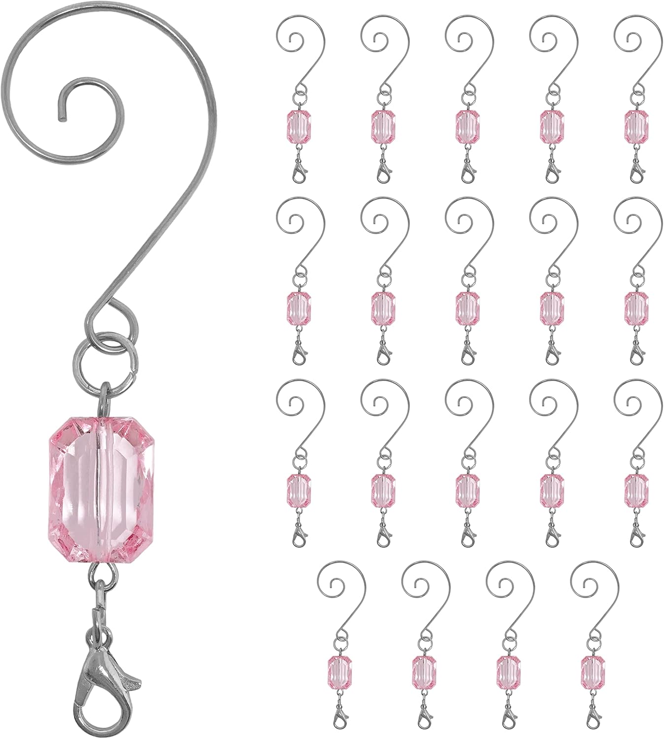 Ornament Hooks - BANBERRY DESIGNS Christmas Ornament Hooks - Light Pink Acrylic Jewel - Silver Wire Ornament Hooks - Pack of 20