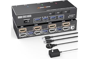 HDMI KVM Switch 2 Monitors 3 PC 4K@60Hz/2K@120Hz KVM Switches with EDID Simulator,Wired Remote,Power Adapter and 3 USB3.0 Cab