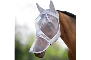 Harrison Howard CareMaster Horse Fly Mask Long Nose with Ears Full Face Moonlight Silver Large Full Size