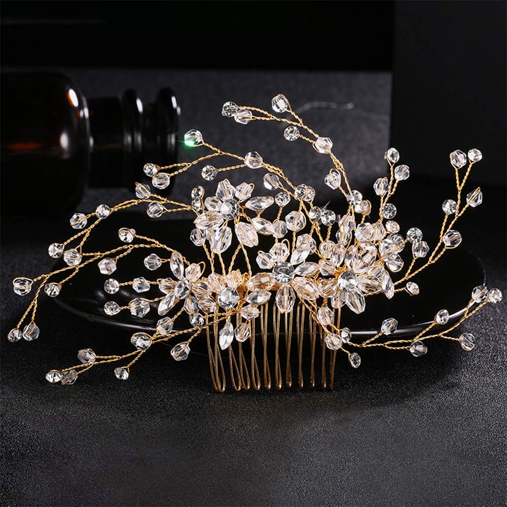 Anglacesmade Bridal Hair Comb Crystal Back Comb Rhinestone Headpiece for Wedding Party Prom Festival Hair Accessories for Women and Girls (Gold)