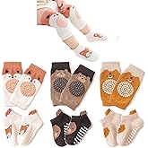 TFTSR Baby Knee Pads for Crawling (3 Pairs) and Baby Socks for Walking (3 Pairs), Walking Protector for Toddler Kid Girls Boy