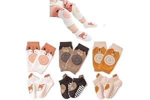 TFTSR Baby Knee Pads for Crawling (3 Pairs) and Baby Socks for Walking (3 Pairs), Walking Protector for Toddler Kid Girls Boy