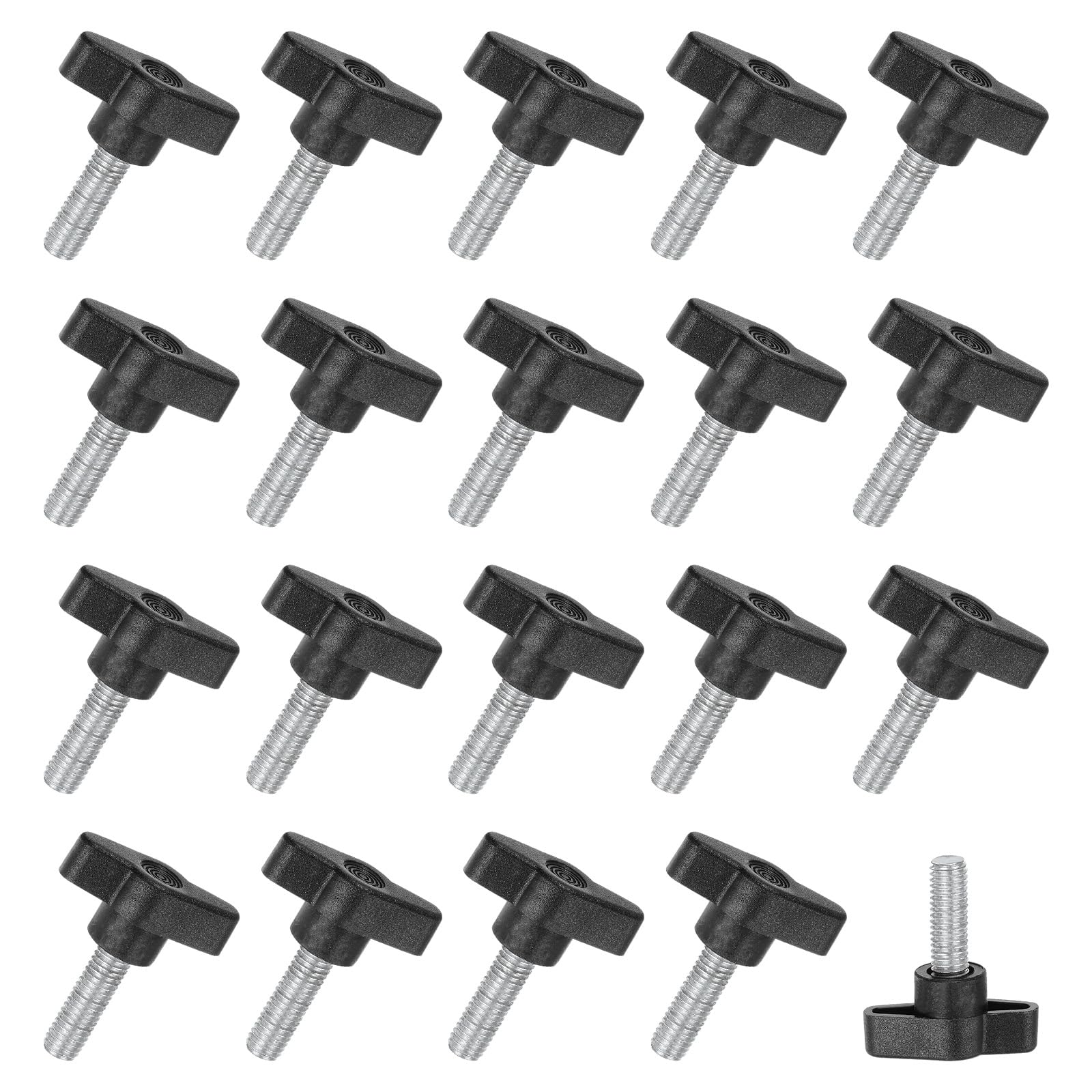 M METERXITY 20-Pack Thumb Screws, M8x20mm Tee Wing Knobs, Plastic T Handle Clamping Screw Knob for Woodworking/Machinery/Equipment, Metric Thread Thumbscrew [Black]