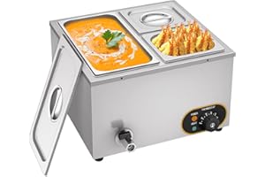 MOOTACO 3 Pans Commercial Electric Food Warmer for Buffet Bain Marie with Lids 1 * 1/3+2 * 1/6 GN Pan Stainless Steel Counter