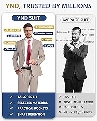 YND Men's 2 Piece Suit with Tie, 2 Button Slim Fit