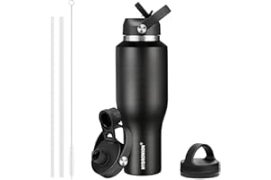 HYDROWION 40 oz Insulated Water Bottle with Straw fit in Car Cup Holder(Cold 48 hrs, Hot 24 hrs) Drinking Bottle with Straw Lid, Spout Lid and Flex Cap Leakproof Travel Thermo Mug，Black