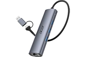 Acer USB to Ethernet Adapter, USBC Hub Ethernet 1Gbps with 3*USB 3.0, Aluminum Heat Dissipation, Driver Free, USB to Network Adapter for Windows 10, 8.1, Mac OS, Laptop, MacBook Pro, iPad, XPS, etc