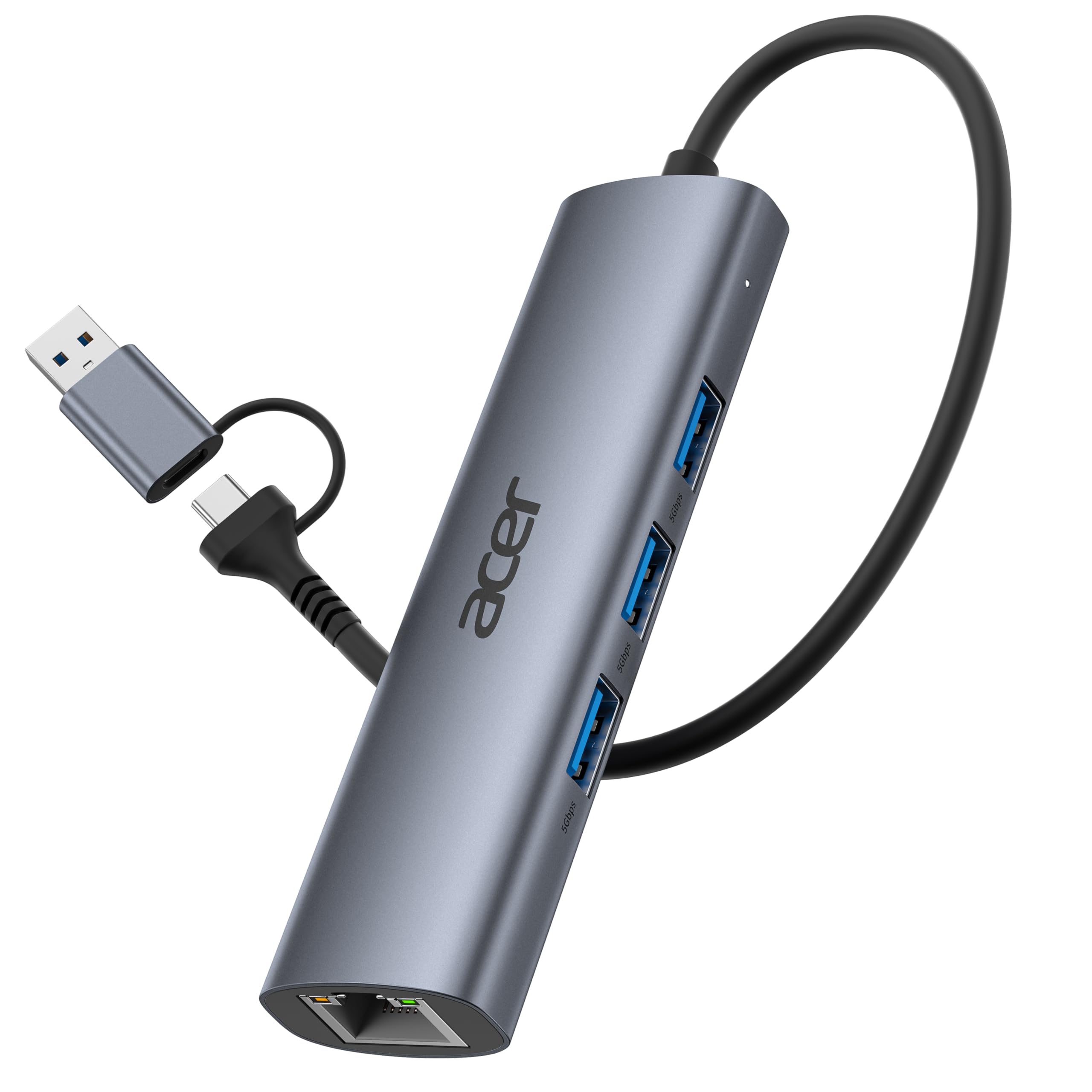 Photo 1 of Acer USB C to Ethernet Adapter, USBC Hub Ethernet with 3 USBA 3.0 and RJ45 1Gbps LAN Port, Aluminum Heat Dissipation, USB to Network Adapter for Laptop, MacBook Pro, iPad, XPS and More