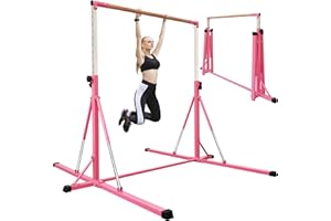 FC FUNCHEER Gymnastics Bar for Kids Ages 3-15, 35" to 60" Adjustable Height, 4FT Wide Base - Professional Kip Bar with 360° Stability & Fiberglass Crossbar, Easy Fold&Solid Design for Home Training