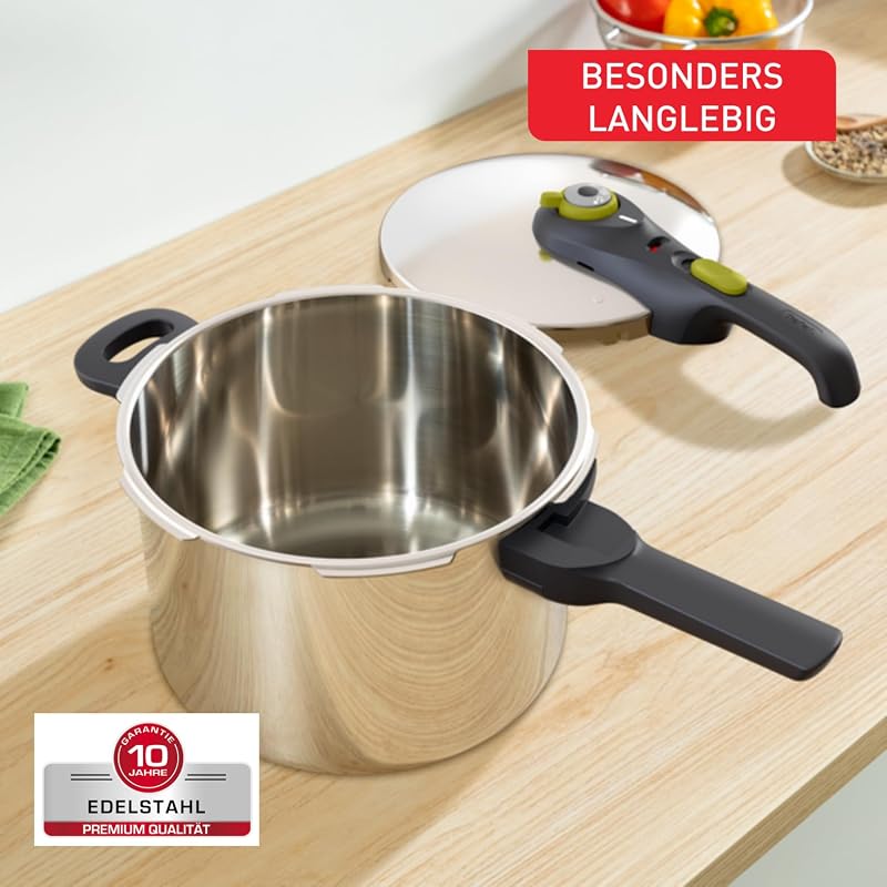Secure 5 Neo Schnellkochtopf 6L Edelstahl, 22cm, Korbeinsatz & Dreifuß, 2 Garstufen, Secure 5 Sicherheitssystem, alle Herdarten, induktionsgeeignet, spülmaschinenfest, P2530738