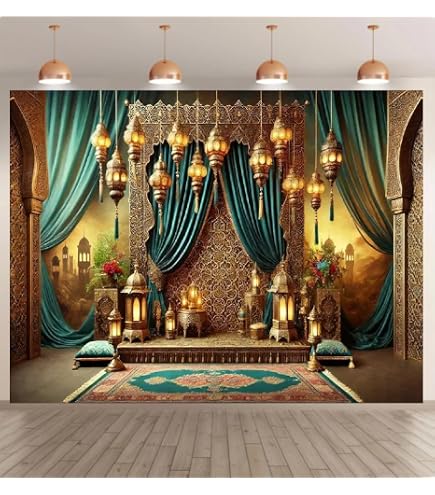 Fotohintergrund Eid Mubarak – 1,5x1 M, Polyester, Goldene Halbmond & Sterne, Wasserdicht