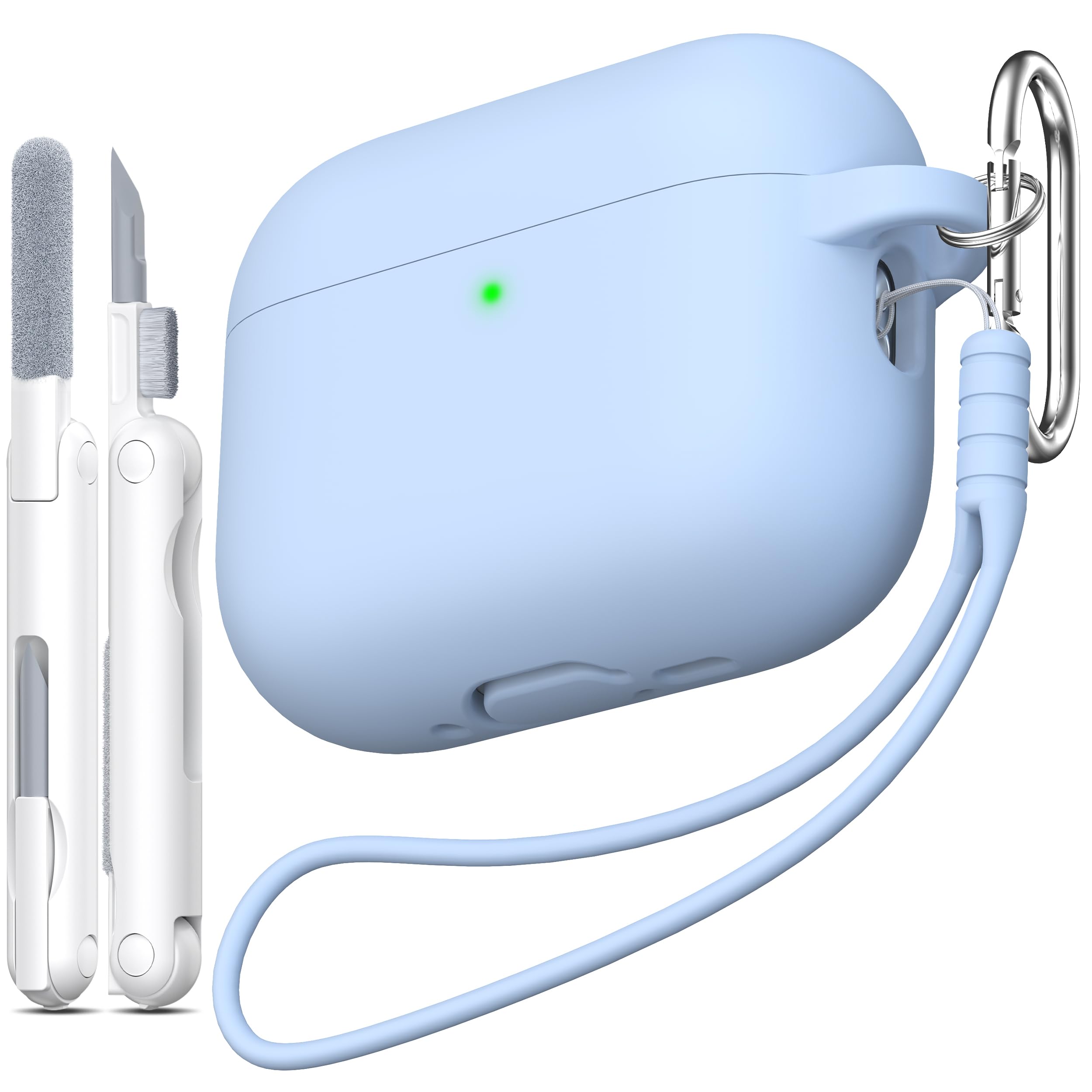 Photo 1 of MHYALUDO for AirPods Pro 3 Case 2025, Military Grade Soft Silicone Shock-Absorbing for AirPods Pro 3rd Generation (USB-C Cable) with Lanyard and Cleaning Kit,Front LED Visible, Sky Blue