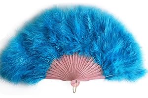 Huralona 1920s Vintage Style Folding Handheld Flapper Feather Hand Fan (Lake Blue)