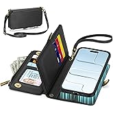 TUCCH Crossbody Detachable Wallet Case for iPhone Air 6.5" 2025, 9 Card Slots RFID Blocking | Wireless Charging | Wrist Strap | Lanyard | Stand | Zipper Pocket | PU Leather Shockproof Cover | Black