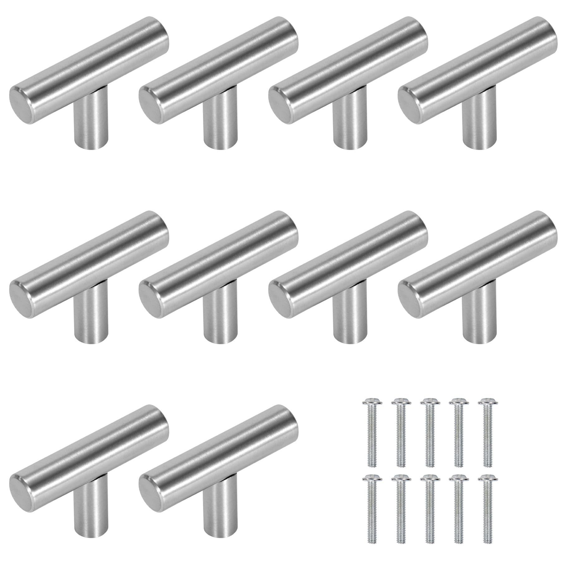 MengH-SHOP Cabinet Knob Stainless Steel Drawer Knobs Single Hole Door Knobs T Bar Pull Handle with Screws for Cabinet Wardrobe Drawer Cupboard 10 Pieces Silver