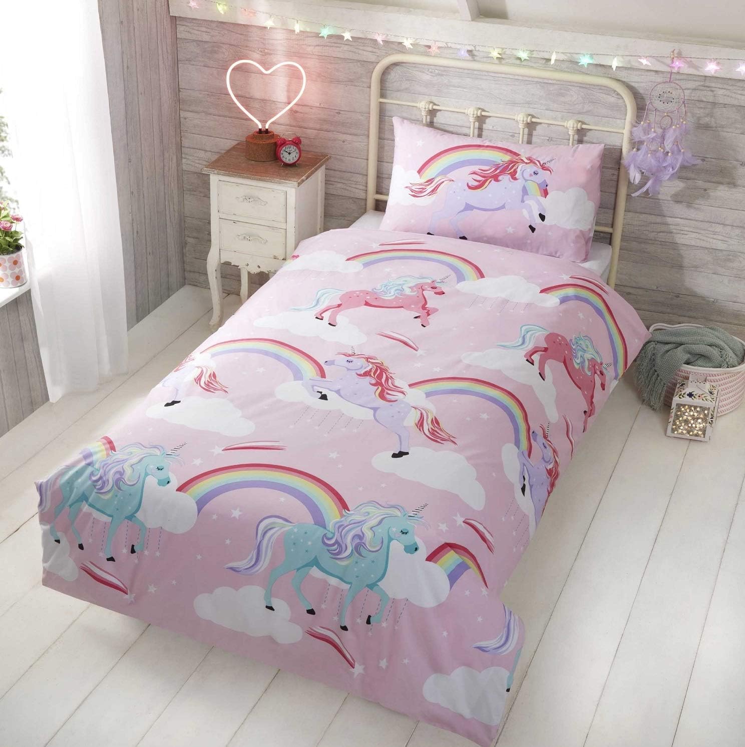 Rapport Home My Little Unicorn Cot Duvet Cover Set for Girls - Pink Polycotton Kids Bedding with Matching Pillowcase (135x200cm) Oeko-Tex Certified