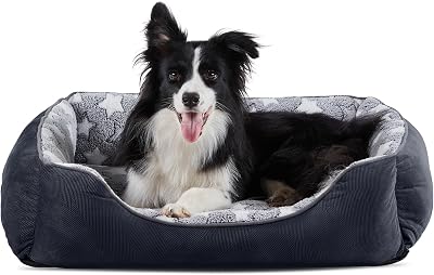MIXJOY Large Dog Bed Washable Cozy Anti Slip Grey 76x61x23 cm