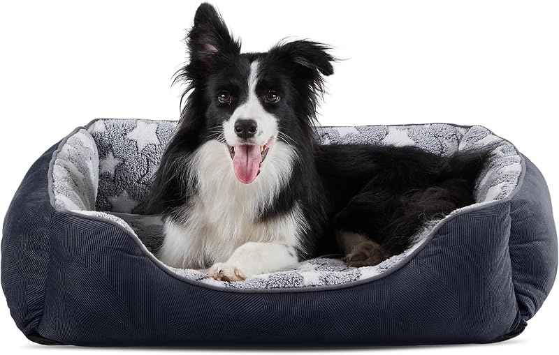 MIXJOY Large Dog Bed Washable Cozy Anti Slip Grey 76x61x23 cm