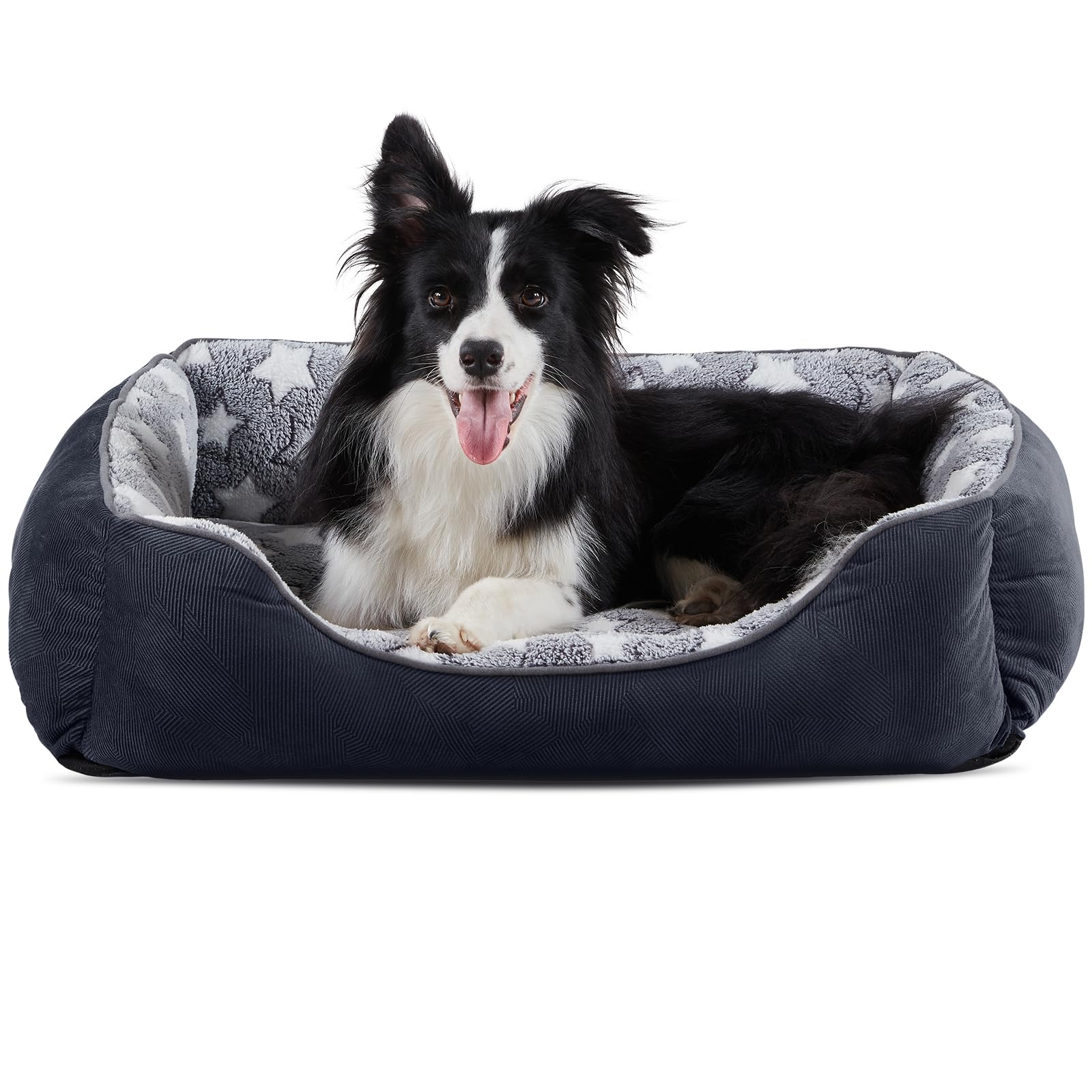MIXJOY Dog Bed Large, Washable Cosy Pet Bed with Anti-Slip Bottom, Anti-Anxiety, Machine Washable, Grey, 76 x 61 x 23 cm