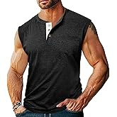Jdlsppl Men's Sleeveless Shirt Muscle Tank Tops Workout Henley Tee Shirts Crew Neck Gym Patch Pocket Casual Cozy Vest