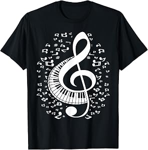Treble Clef Keyboard Classical Music Notes Pianist Piano T-Shirt Small