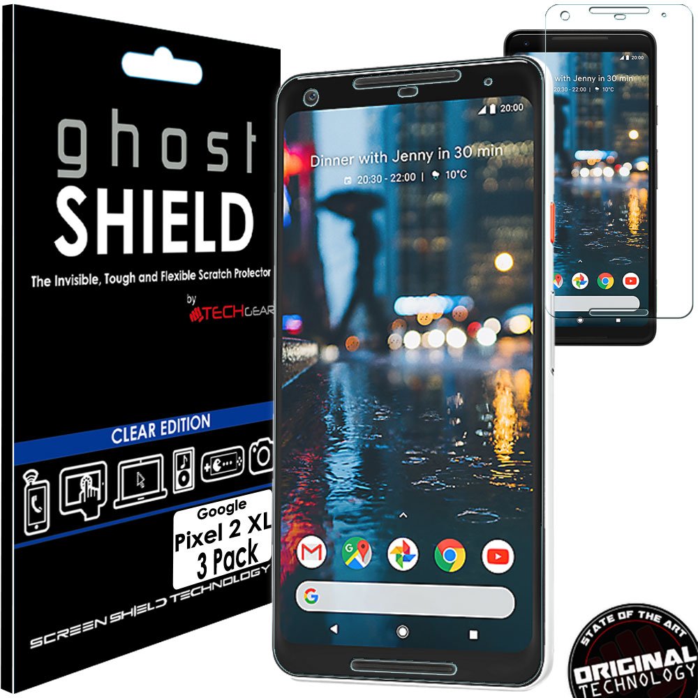 TECHGEAR [3 Pack] Screen Protectors to fit Google Pixel 2 XL [ghostSHIELD Edition] Genuine Reinforced Flexible TPU Screen Protector Guard Covers with Full Screen Coverage inc Curved Screen