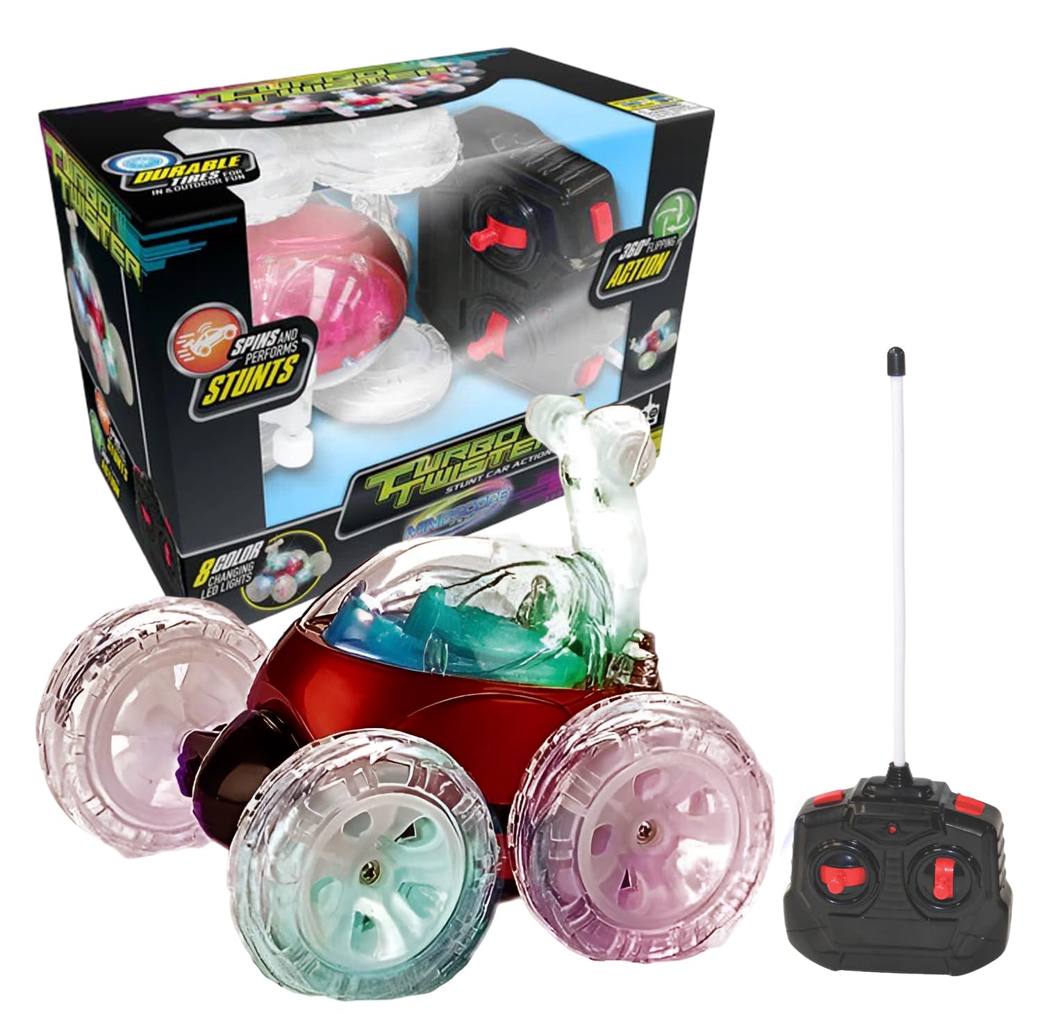 Mindscope Turbo Twisters RED 27 MHz Bright LED Light Up Stunt RC Remote Control Vehicle