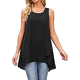 Seta T Women's High Low Top Casual Sleeveless Chiffon Blouse Crewneck Asymmetrical Loose Shirt Summer Tops