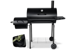 Leonyo Charcoal Grill with Smoker, BBQ Charcoal Grill and Offset Smoker, Barrel Grill with Side Table & Grill Cover, Large Charcoal Grills 811 Square Inches, Outdoor Camping, Backyard, Patio Parties