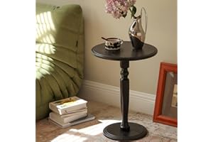 Vadisun 100% Solid Oak Round Pedestal Side Table for Living Rooms, Small Drink Tables for Small Spaces, Tall End Table for Bedroom, Corners, and Nursery (Black, 15.75" D x 21.26" H)