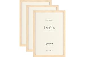 Yaetm Oak Wood 16x24 Frame Set of 3, Wide Molding, Natural Solid Wood Picture Frame 16x24 with Plexiglass for Wall Mount (3 pack, Oak)