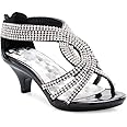 Olivia K Girls' Kids Open Toe Strappy Rhinestone Dress Sandal Low Heel Shoes - Wedding, Dress, Dance, Flower Girl
